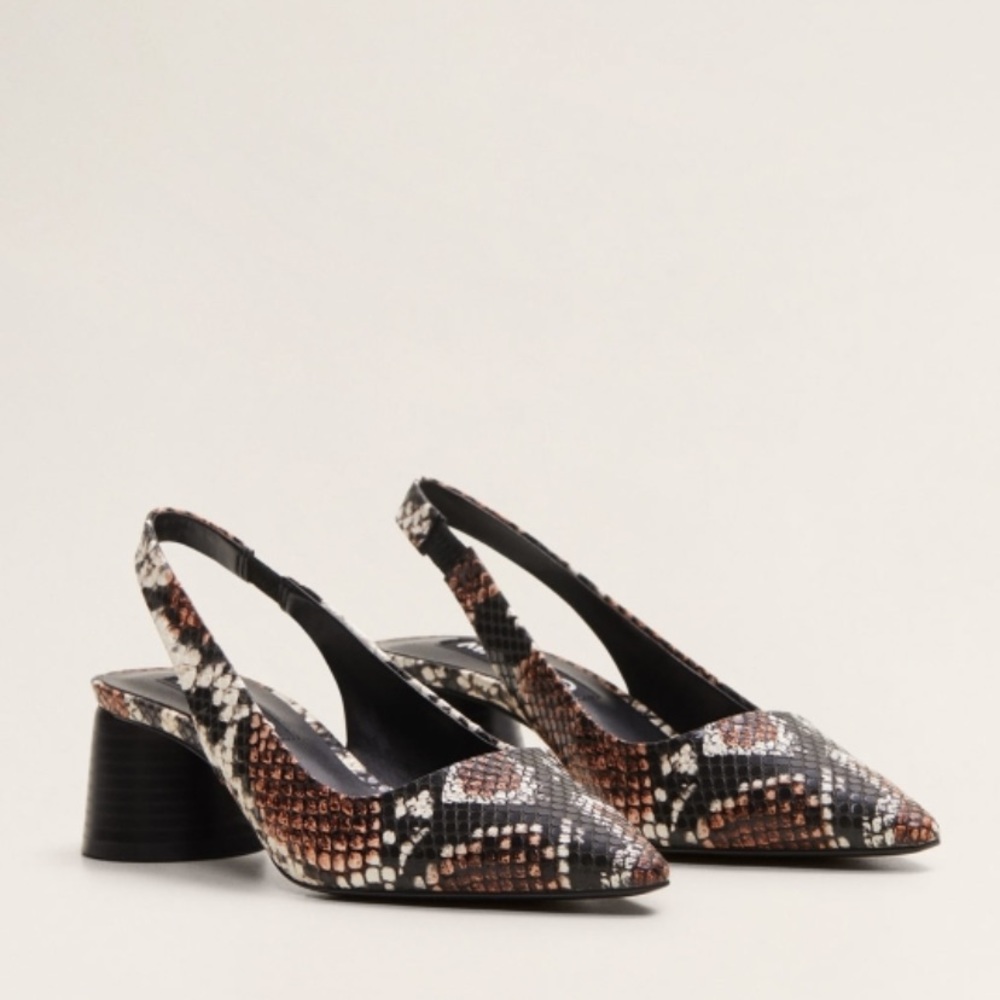 Mango snake print sling back pumps sz 37